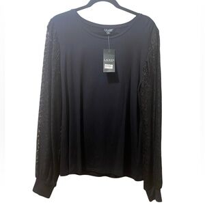 Lauren Ralph Lauren Black Long Sleeve Top with Lace Detail
New Size XL